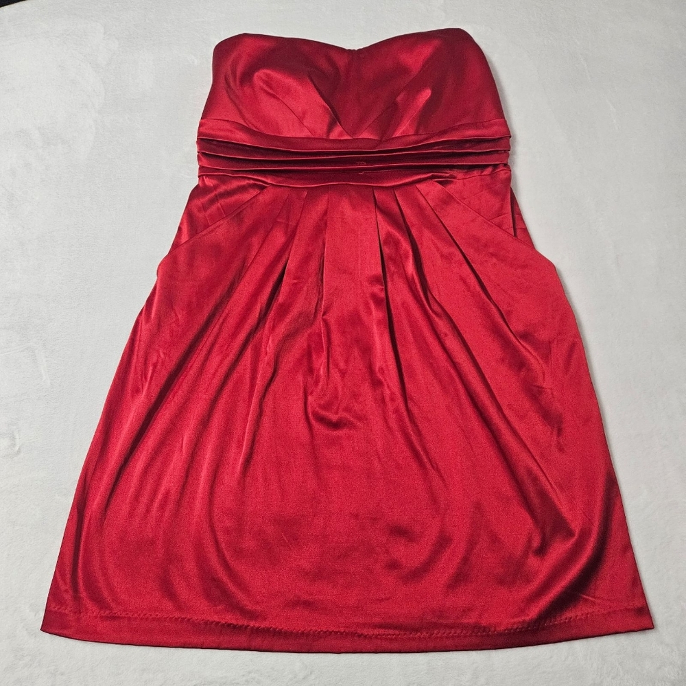 Red satin strapless dress with pockets homecoming cocktail party sz: 1X NWOT